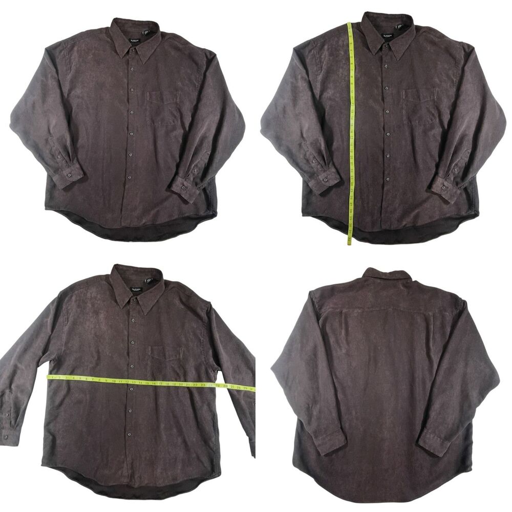 Van Heusen Mens Brown Suede Feel 100% Polyester Button Down Long Sleeve Size XL